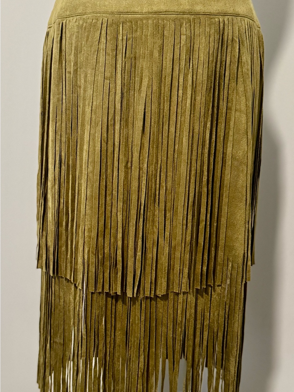 Voral USA Olive Suede Tiered Fringe Skirt Small NWT
